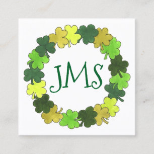 Carte De Visite Carré Irlandais Shamrock Vert Clover Luck St. Patrick's 