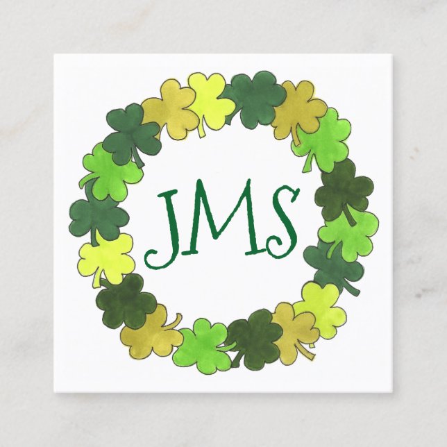Carte De Visite Carré Irlandais Shamrock Vert Clover Luck St. Patrick's  (Devant)