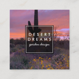 Carte De Visite Carré Jardin du désert du soleil couchant du Saguaro Ph