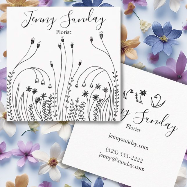 Carte De Visite Carré Jardin Ligne Art Paysage Horticulture (Hand drawn botanical  line art on a custom business card)
