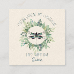Carte De Visite Carré Jardin Paysage Aquarelle Verdure