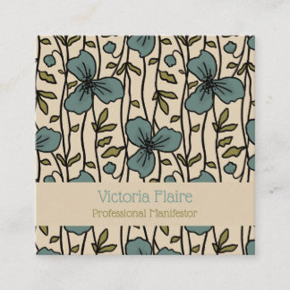 Carte De Visite Carré Jardin Vertical en Fleurs Délice Bleu Sarcelle