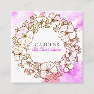 Carte De Visite Carré Jardinier Ou Fleuriste Laver Aquarellé Floral Wrea