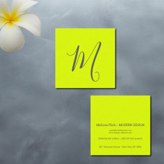 Carte De Visite Carré jaune fluorescent - monogramme chic