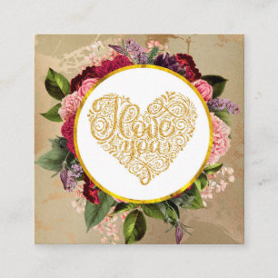 Carte De Visite Carré Je T'Aime Fancy Golden Ornate Heart