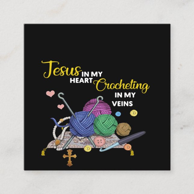 Carte De Visite Carré Jésus Dans Mon Coeur Crochet Dans Mes Veines (Devant)