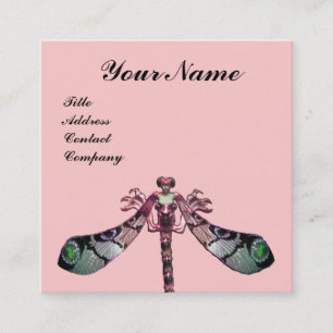 Carte De Visite Carré JEWEL FEMME DRAGONFFÉ, Vert, Rose noir