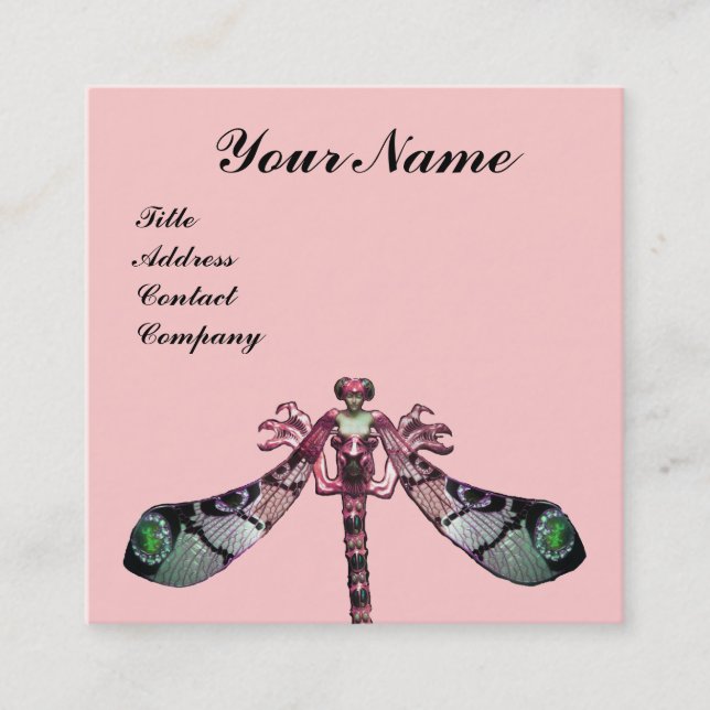 Carte De Visite Carré JEWEL FEMME DRAGONFFÉ, Vert, Rose noir (Devant)