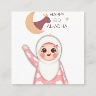 Carte De Visite Carré Joli autocollant rond de fille musulmane Eid Al-Ad