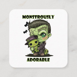 Carte De Visite Carré Joli monstre de Frankenstein avec peluche
