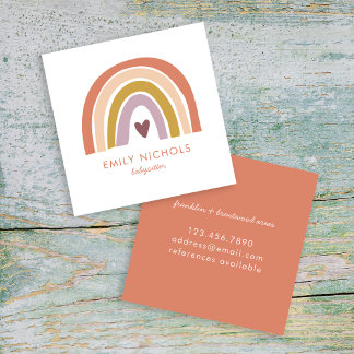 Carte De Visite Carré Joli Rainbow Peach Lavender Boho Babysitter