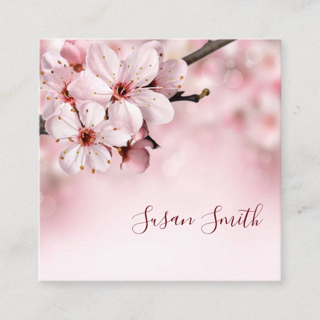 Carte De Visite Carré Joli Script Floral Rose Feminine Cherry Blossoms (Devant)
