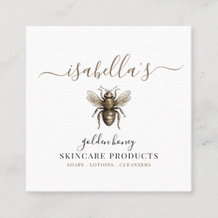 Carte De Visite Carré Joli Script Signature Gold Bee Produits de soins