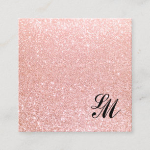 Carte De Visite Carré Jolie fille rose Parties scintillant Monogramme Be