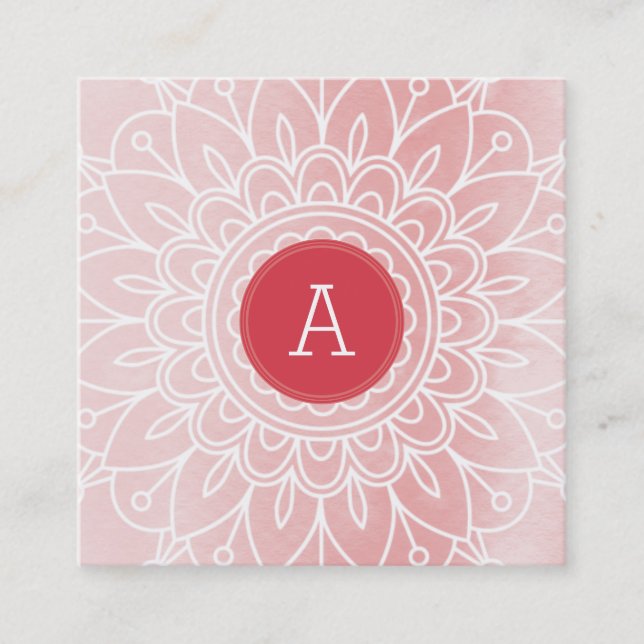 Carte De Visite Carré JOLIE MONOGRAM moderne boho mandala motif rose (Devant)
