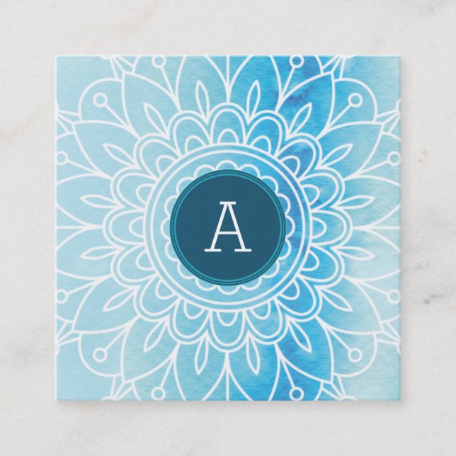 Carte De Visite Carré JOLIE MONOGRAMME moderne boho mandala motif aqua (Devant)