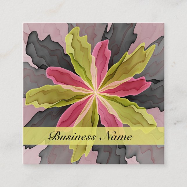 Carte De Visite Carré Joy, Vert rose Anthracite Imaginaire Fleur Fractal (Devant)