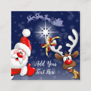 Carte De Visite Carré Joyeux Noël, Père Noël et rennes heureux