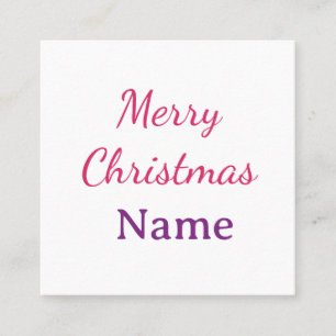 Carte De Visite Carré joyeux noël rose bleu nom simple fêtes pas