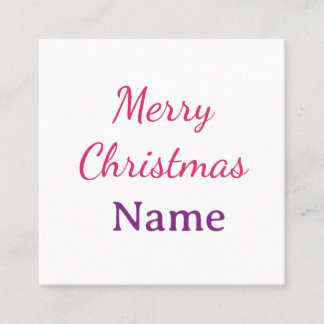 Carte De Visite Carré joyeux noël rose bleu nom simple fêtes pas