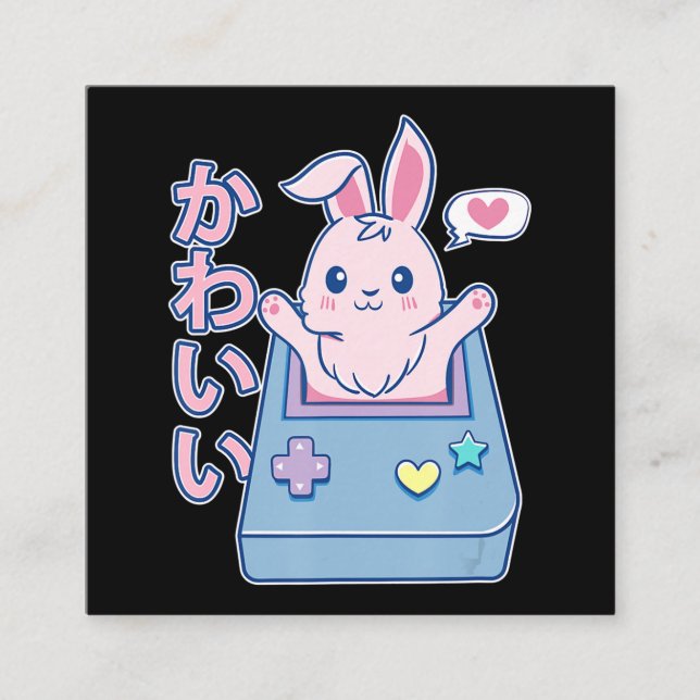 Carte De Visite Carré Kawaii Gamer Bunny - Rabbit Pastel Cute (Devant)