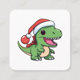 Carte De Visite Carré Kawaii T-Rex Dinosaur en Casquette de Noël