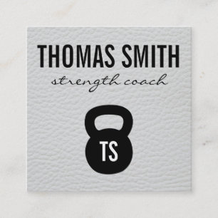 Carte De Visite Carré Kettle Bell Personal Trainer Cuir Blanc