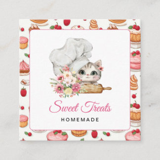 Carte De Visite Carré Kitten Chef Bakery Pink