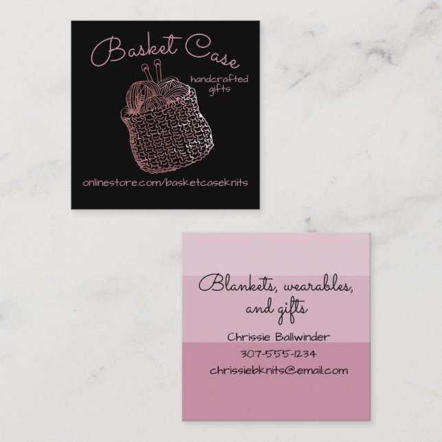 Carte De Visite Carré Knitting needles yarn basket knitter crafts (Devant / Derrière)