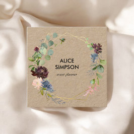 Carte De Visite Carré Kraft géométrique bleu et bordeaux