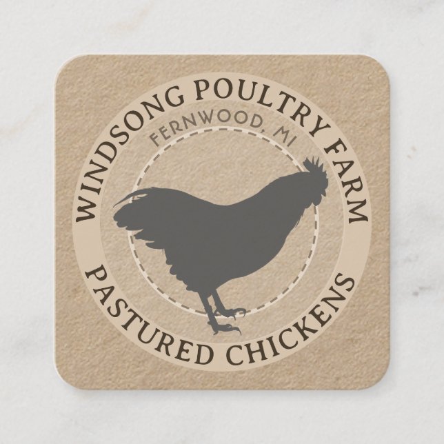 Carte De Visite Carré Kraft Pastured Hen No Antibiotics Poulin Farm (Devant)