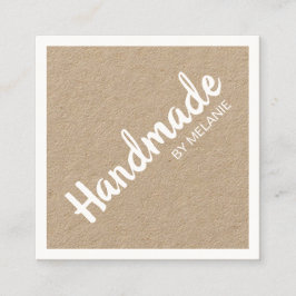 Carte De Visite Carré Kraft rustique brun brun manuscrit blanc fait main