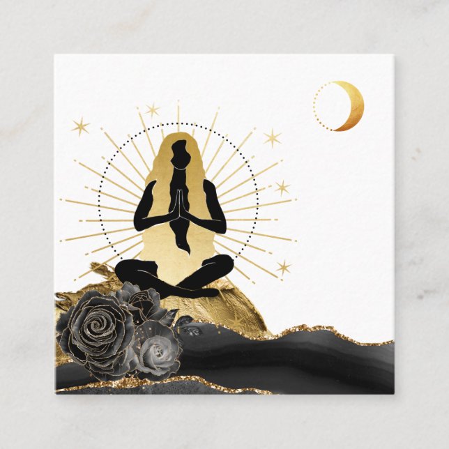 Carte De Visite Carré *~* La déesse Rose Black Gold Yoga Moon  (Devant)