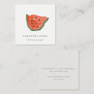 Carte De Visite Carré La Main des enfants Drawn Watermelon Fruit Red Gre