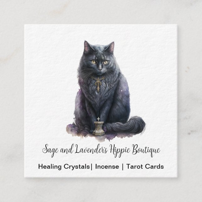 Carte De Visite Carré La sorcière de chat noir familière (Devant)