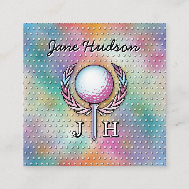 Carte De Visite Carré Lady Golfer Personnalisé Conception Monogramme (Devant)