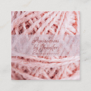 Carte De Visite Carré Laine Rose Amigurumi au Crochet