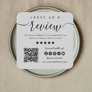 Carte De Visite Carré Laisser-Nous Un Avis Qr Code Social Media Grey Log
