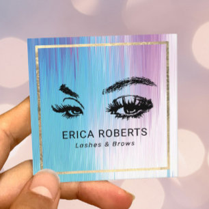 Carte De Visite Carré Lashes Artiste maquillage Aquarelle Bleu violet Sa