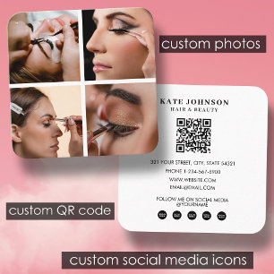Carte De Visite Carré Lashes Beauty Salon maquillage Artiste 4 Photos QR