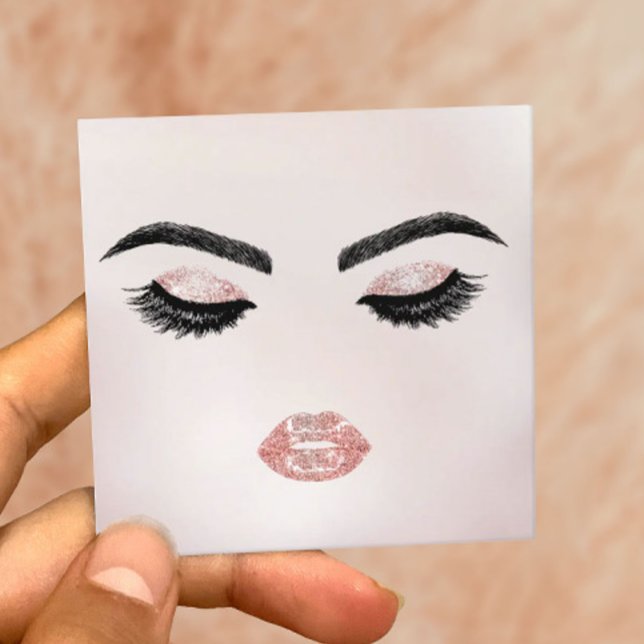 Carte De Visite Carré Lashes Brosses Rose Gold Lips maquillage Artiste P (Créateur téléchargé)