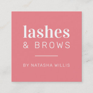 Carte De Visite Carré LASHES & BRWS corail moderne minimaliste rose rose