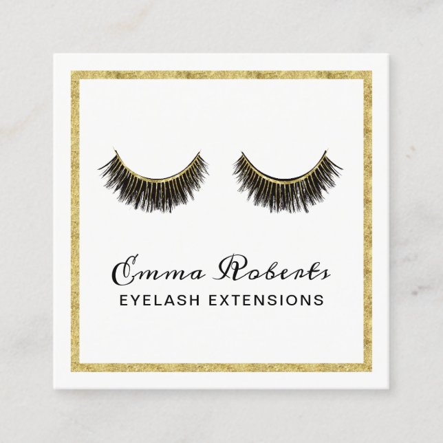 Carte De Visite Carré Lashes Maquillage Artiste Chic Gold Eyelash Extens (Devant)
