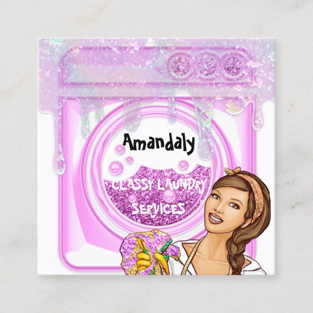 Carte De Visite Carré Lave-linge Nettoyage Service QR Code Drives (Devant)
