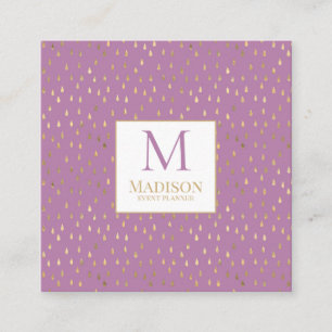 Carte De Visite Carré Lavender Gold Raindrop Moderne Monogramme tendance