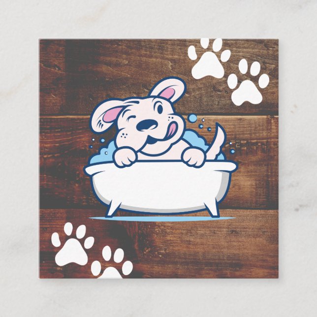 Carte De Visite Carré Laver le chien | Pâtes | Bois (Devant)
