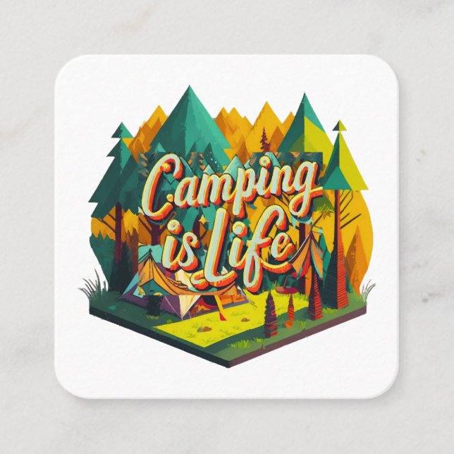 Carte De Visite Carré Le camping est la vie (Devant)