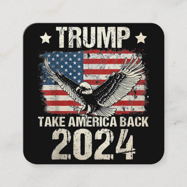 Carte De Visite Carré Le drapeau de Trump 2024 reprend l'Amérique hommes (Devant)