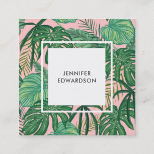 Carte De Visite Carré Le feuille tropical vert moderne d'aquarelle