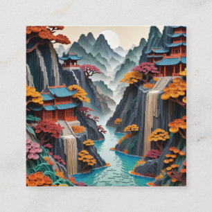 Carte De Visite Carré Le papier superposé paysage de falaises chinoises 